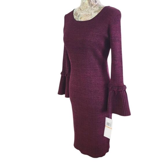 Nina Leonard Red Wine Bell Sleeve Ribbed Sweater Dress BRAND NEW - Picture 6 of 12